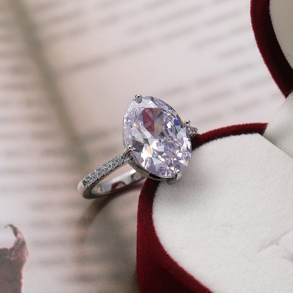 🌸925 Silver Crystal Pure Oval Thin Anillos Dainty Fashion Ring for Women, K816 - Picture 3 of 8